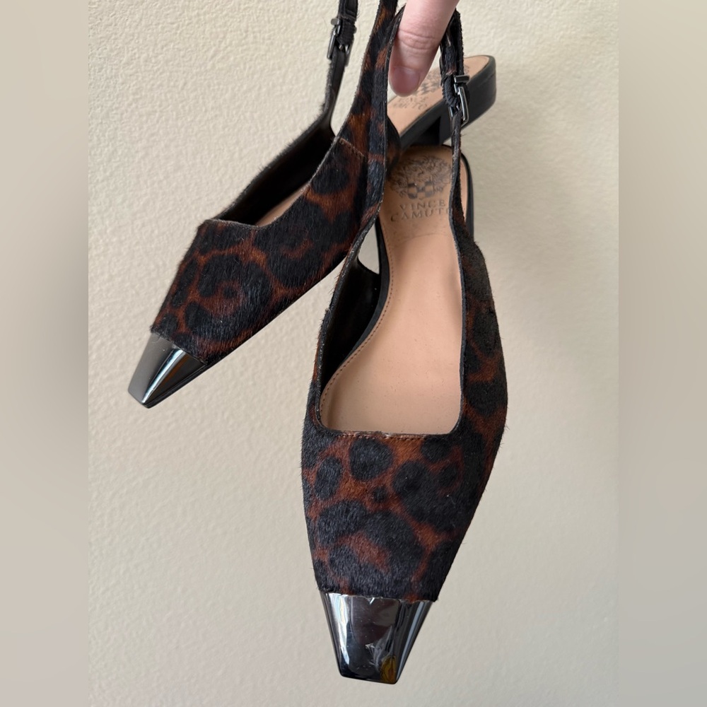 Vince Camuto Leopard Print Slingback Heels - Black and Brown